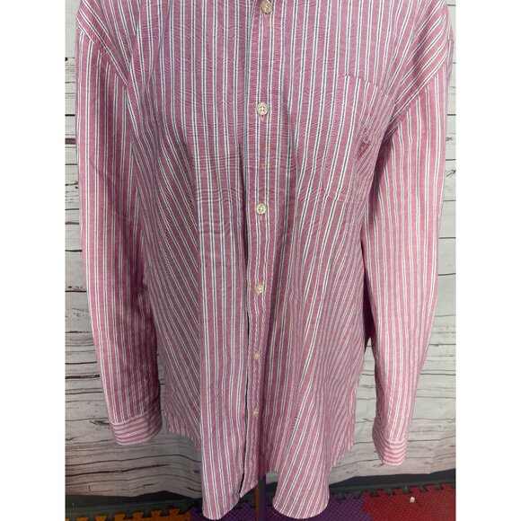 Chaps Mens Button Down Stretch Oxford Long Sleeve Pink Striped Shirt XXL - Picture 5 of 9